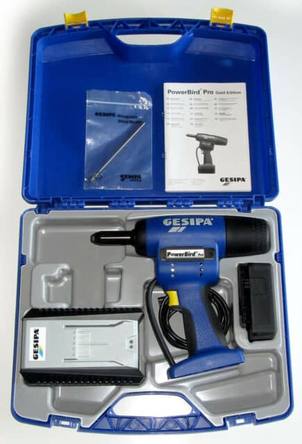 PowerBird Pro Gold, Cordless Blind Rivet Tool for 3/16″ & 1/4″ Rivets, & 9/32″ Bulb-tites